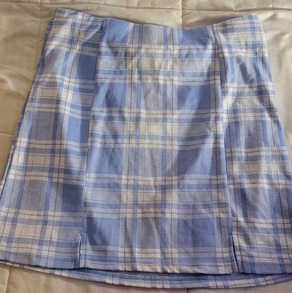 blue plaid mini skirt